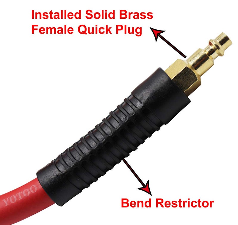 YOTOO Heavy Duty Rubber Air Hose 3/8-Inch by 25-Feet 300 PSI with 1/4" Industrial Swivel Solid Brass Quick Coupler, Plug and Bend Restrictors, Red - Image 4